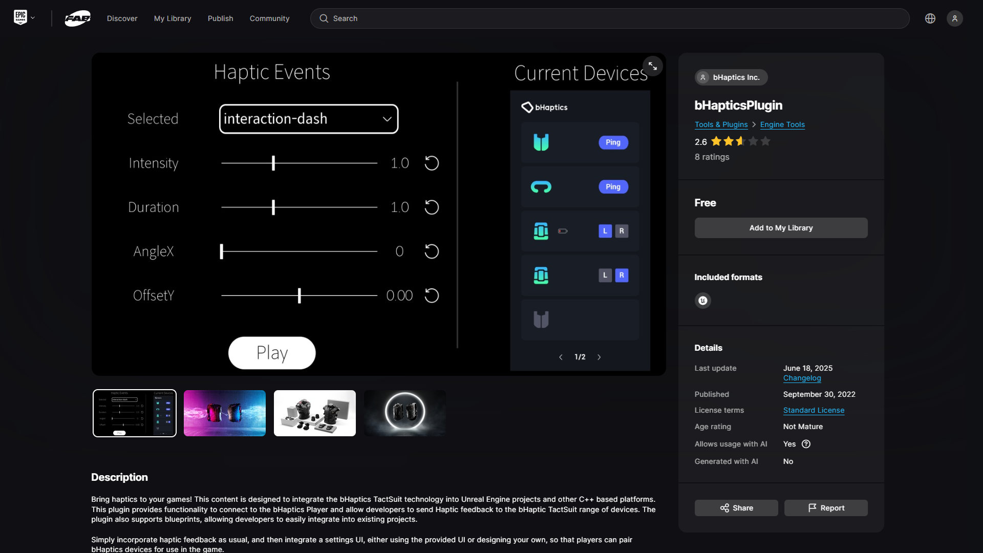 bHaptics Plugin en Code Plugins en Fab